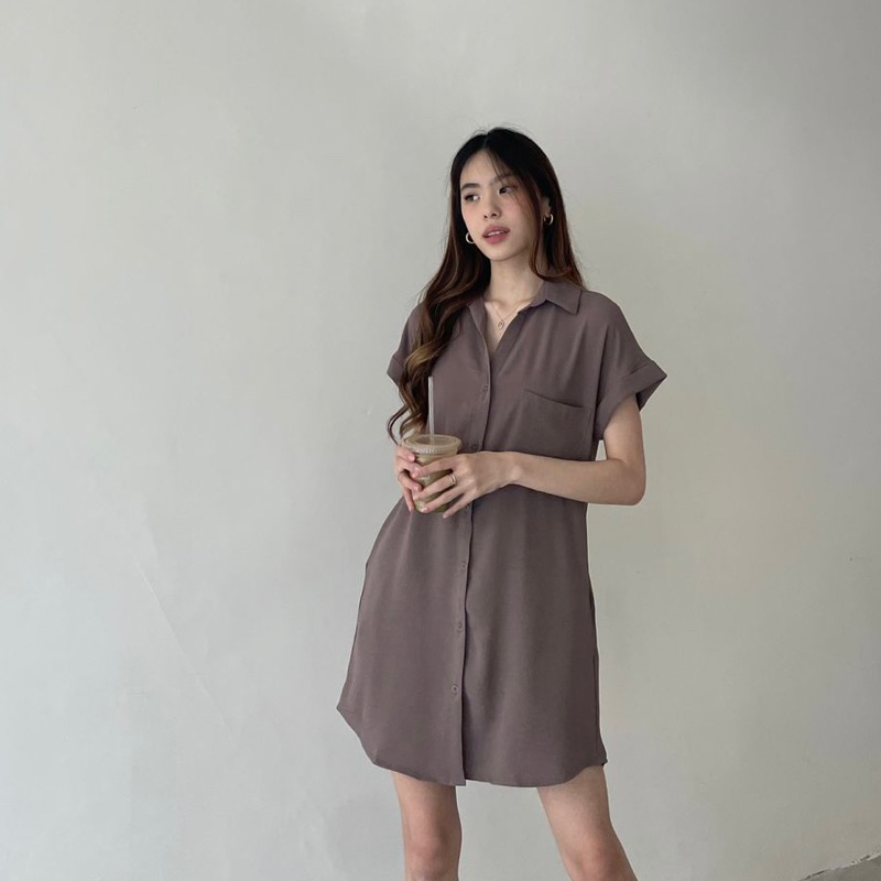 Ava Shirt Dress — Ocha Wear | Kemeja Dress Wanita | Polo Crinkle Shirt