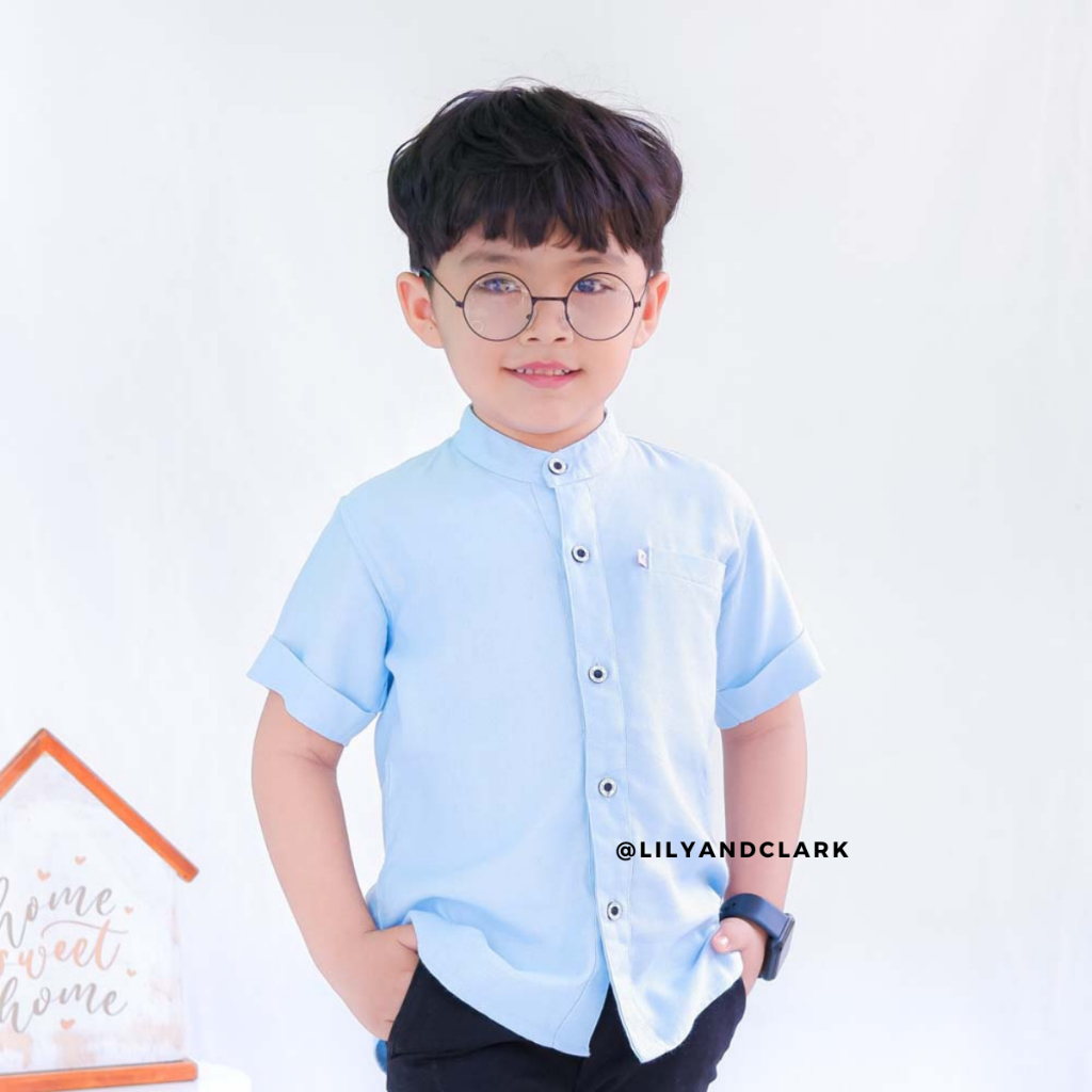 Lily and Clark kemeja koko anak laki laki warna biru muda KL05
