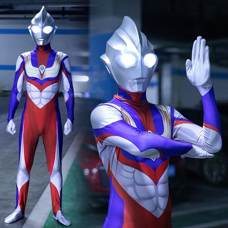 Kostum Ultraman Dewasa dan Kostum Halloween Cosplay Pria Bodysuit Anak Laki -Laki