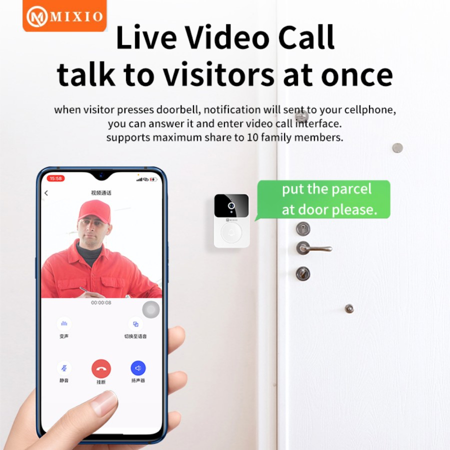 MIXIO - Smart Home Wifi Video 1080p Doorbell X9 Audio Bel Pintu Rumah