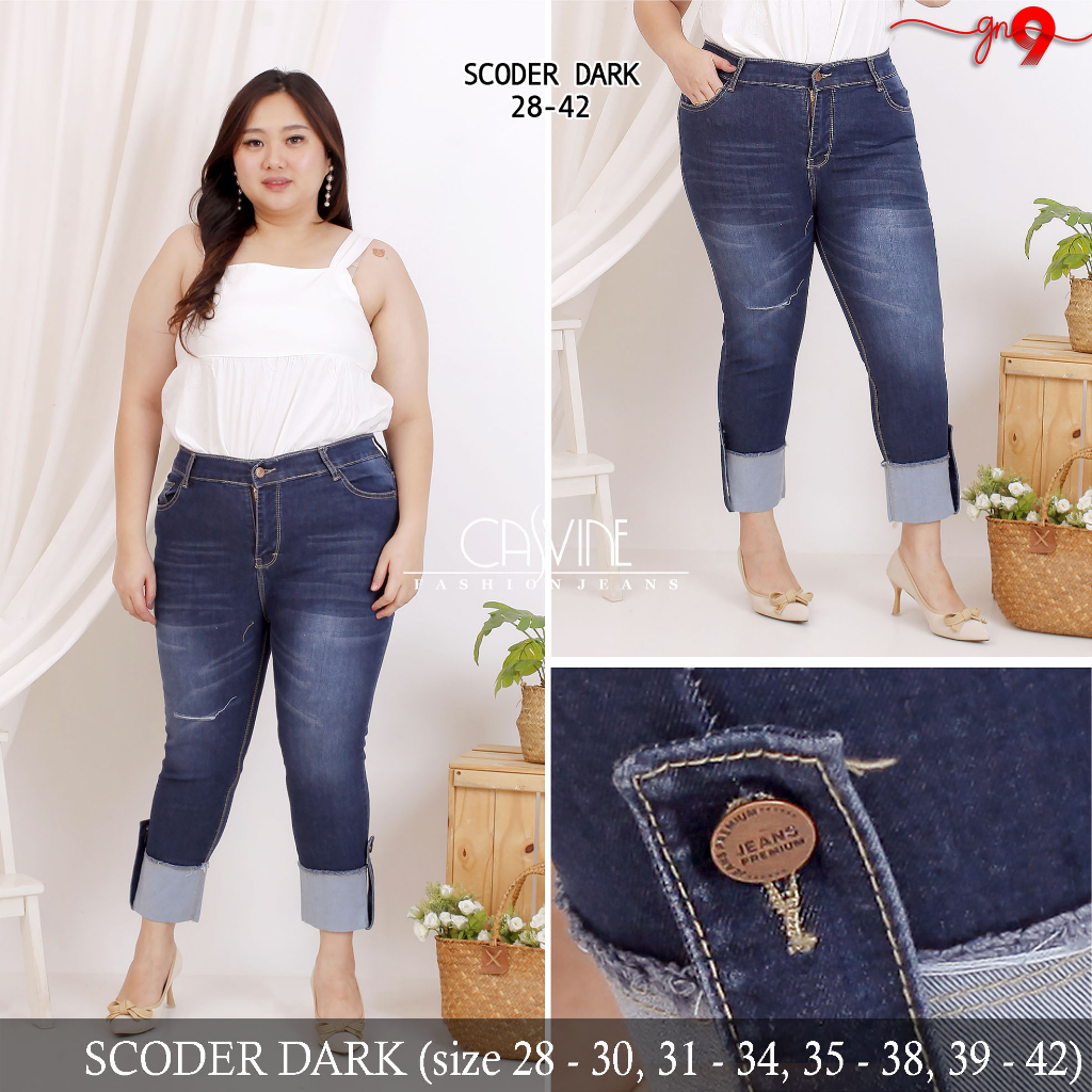 CASVINEJEANS || Celana Jeans Wanita Cewek Scoder Bigsize Jumbo Mom Jeans Sobek Ripped