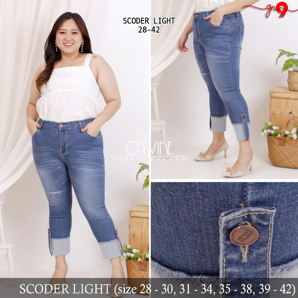 CASVINEJEANS || Celana Jeans Wanita Cewek Scoder Bigsize Jumbo Mom Jeans Sobek Ripped