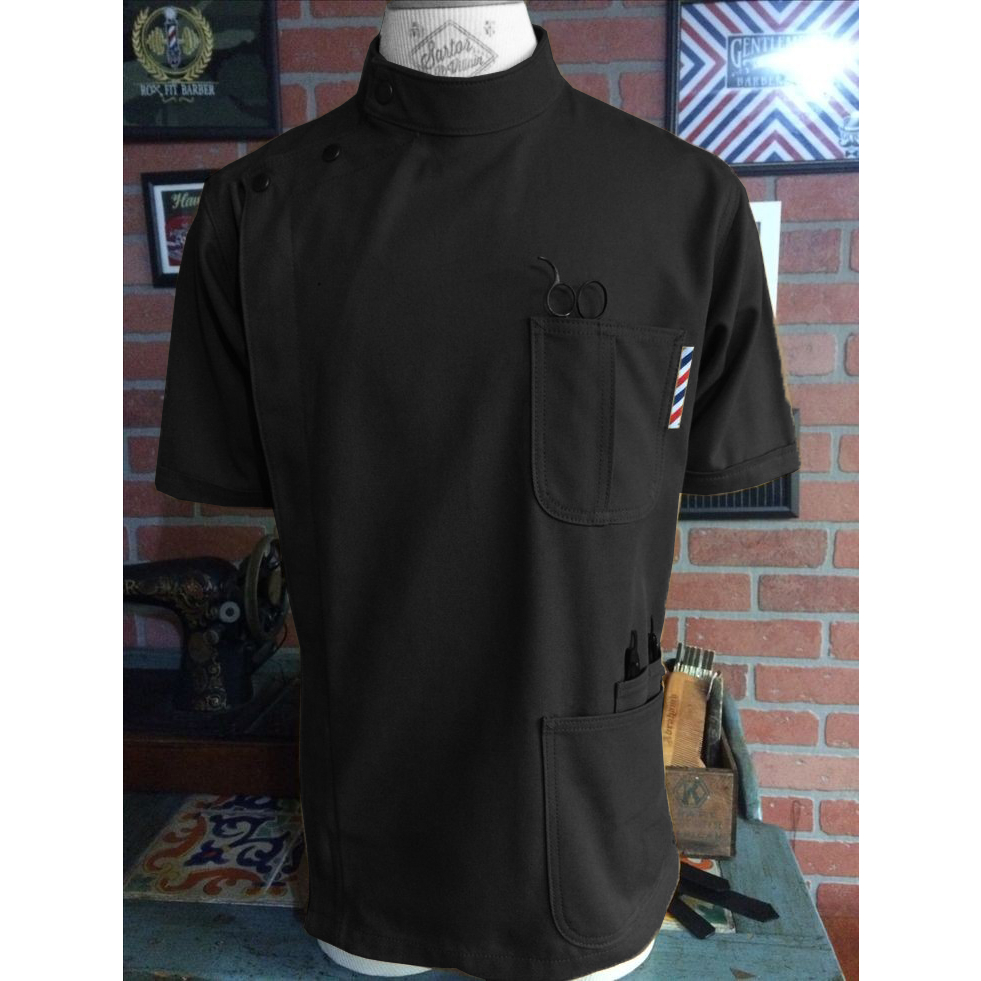 Kemeja/Baju/seragam Barber katun tebal varian warna plus bordir logo