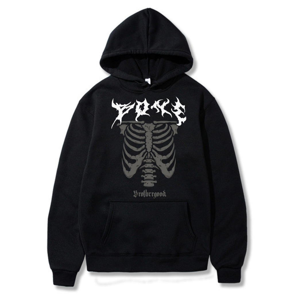 Hoodie Jumper Black Font Metal Aesthetic Tulang Rusuk Size M-XXL full Sablon (Pria &amp; Wanita) Bisa Cod