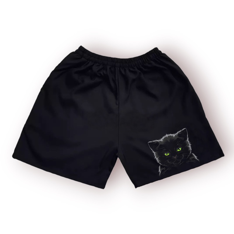 JEFFORD Boxer Pria Sablon DTF 02 | Boxer Pria Wanita | Boxer Pantai | Celana Boxer | Celana Dalam-Cat Hitam Mata Hijau