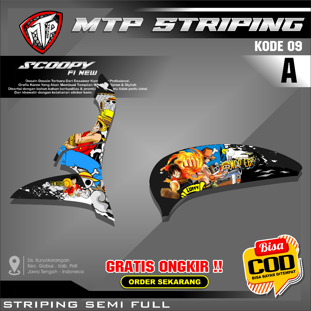 (TERLARIS)striping SCOOPY FI NEW 2021 motor HONDA motor sticker variasi Design Karakter LUFFY one pi