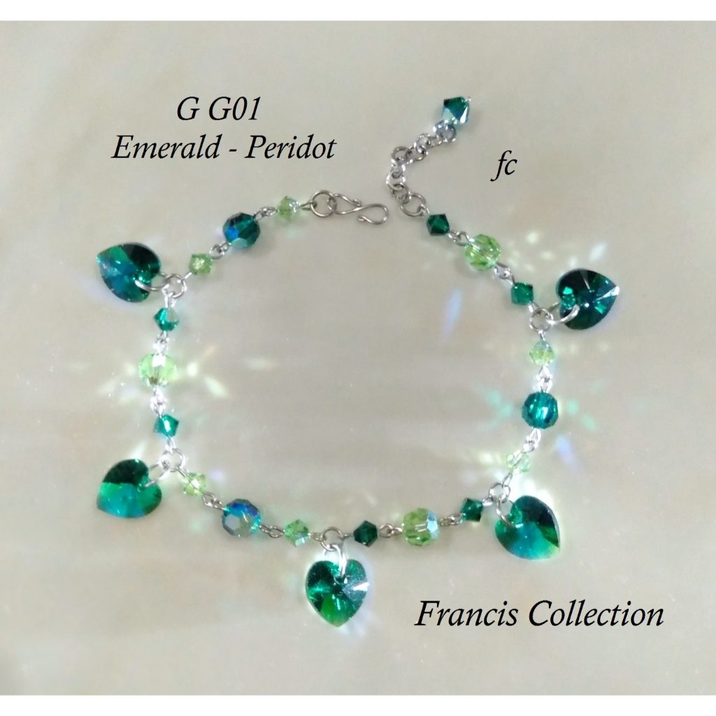 Francis Collection. G G01 Part 1. Gelang Kristal Swarovski Ori model Charm Love 10mm. Anti Karat. Te