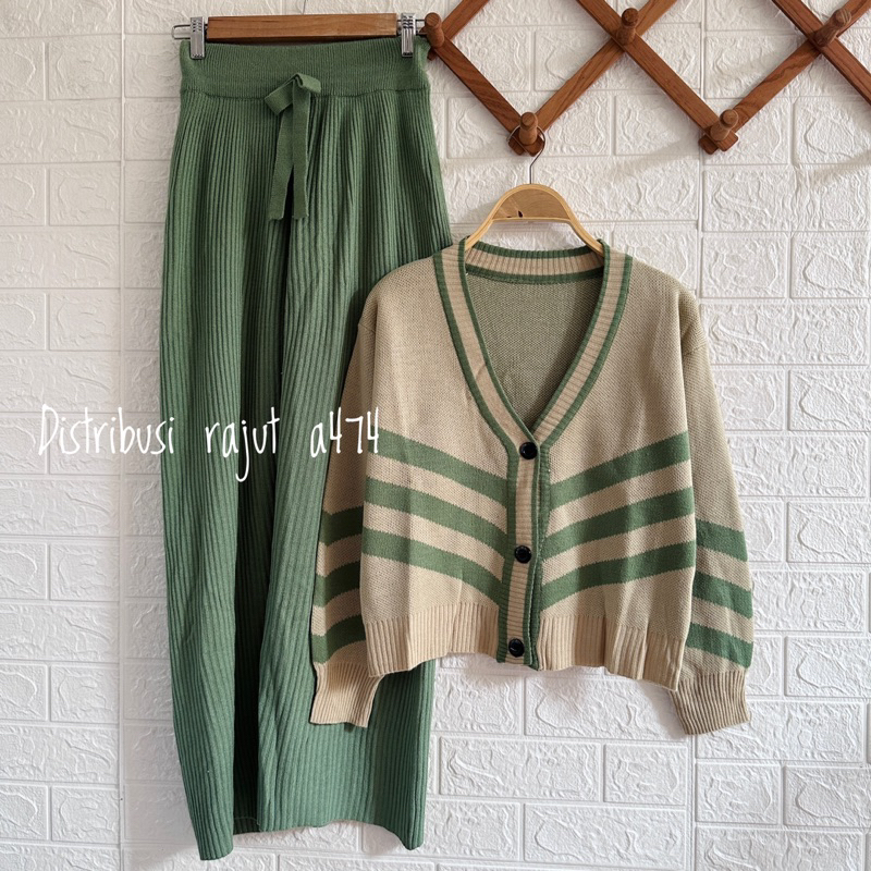 CITRA CARDIGAN RAJUT KANCING MOTIF STRIPE ATASAN LENGAN PANJANG WANITA