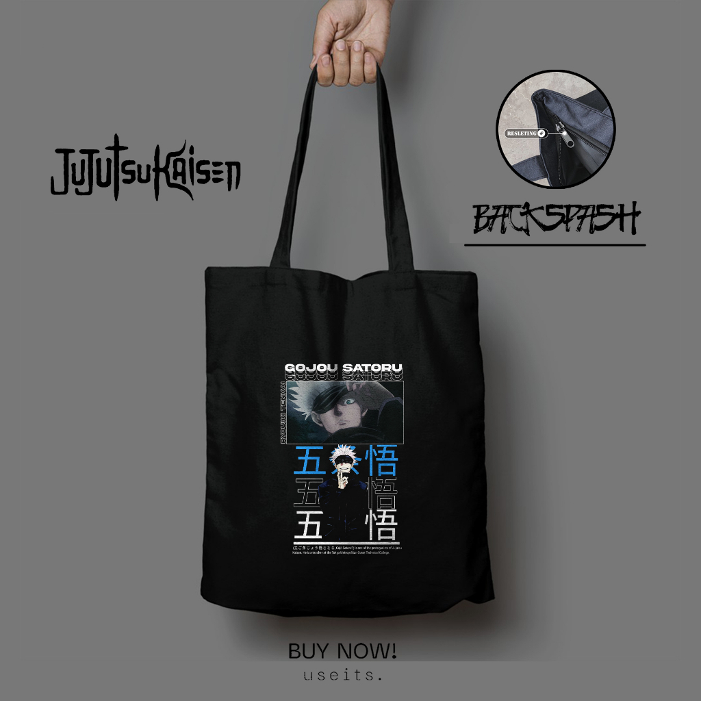 TOTEBAG ANIME JUJUTSU KAISEN CUSTOM HITAM PRIA DAN WANITA