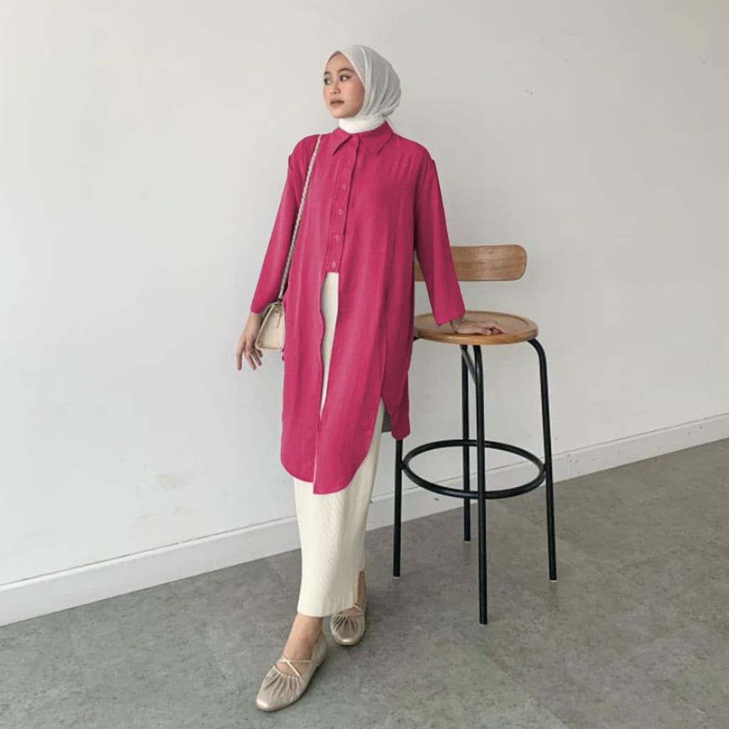 Raira Tunik Crinkle Airflow Kancing Aktif Model Tali Bawah / Atasan Tunik Wanita Terbaru Korean Style