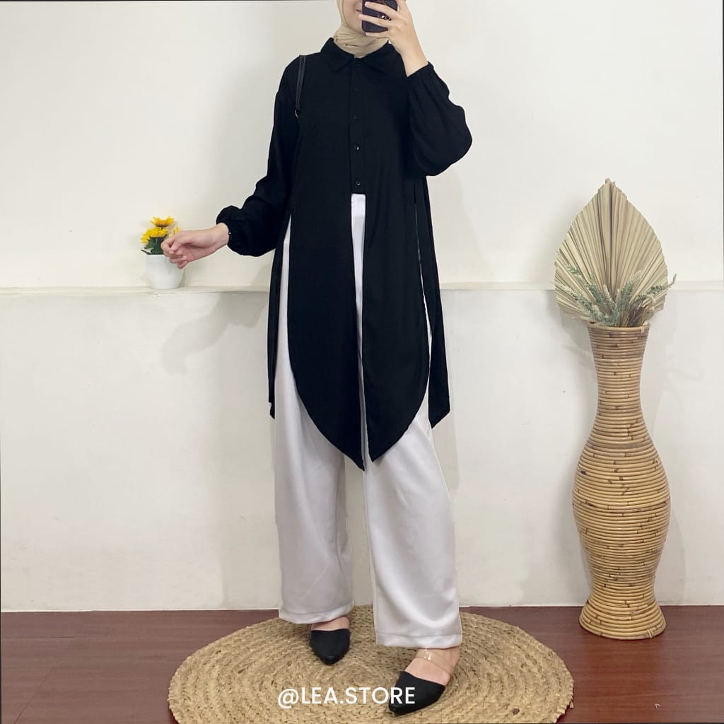 Raira Tunik Crinkle Airflow Kancing Aktif Model Tali Bawah / Atasan Tunik Wanita Terbaru Korean Style