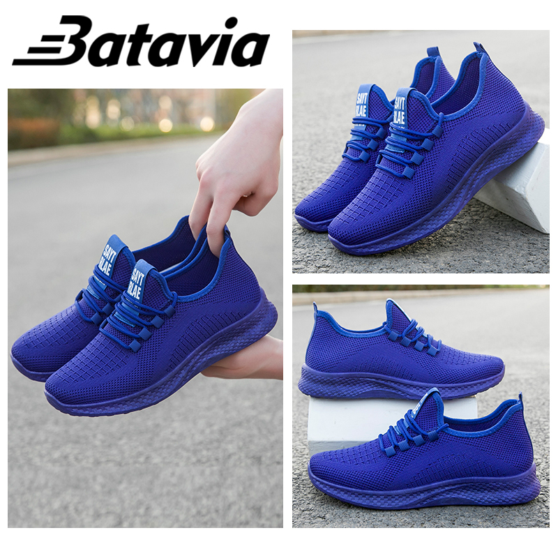 Batavia Sepatu Olahraga Pria Slip-On Tenun Terbang Mempesona Asli Sepatu Warna Solid Sepatu Keren Sepatu Ringan Sol Lembut Sepatu Pria B36