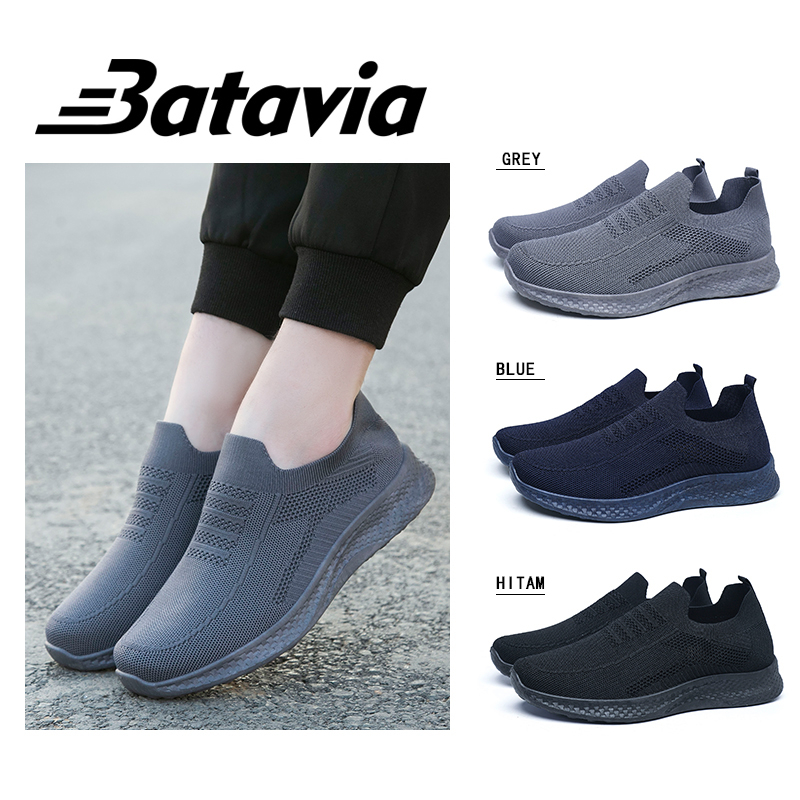 Batavia Sepatu pria olahraga tenun terbang impor asli terbaru sepatu sekolah hitam sepatu pria keren B35