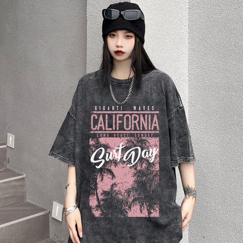 XIAOZHAINV Korean Style California Pattern Washed Printing Kaos Wanita A0915/Baju Wanita Kekinian