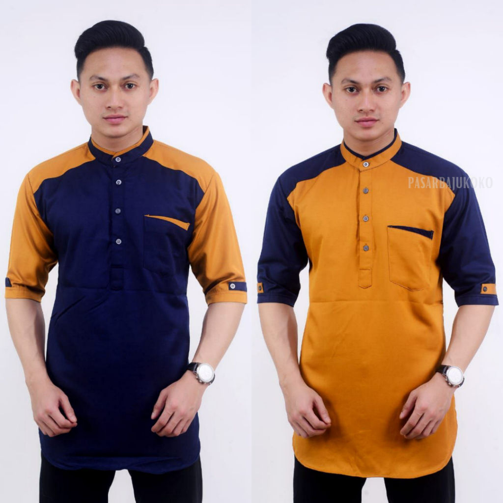 Baju Koko Kurta Dewasa Kekinian Baju Muslim Pria Bahan Toyobo Lengan 3/4