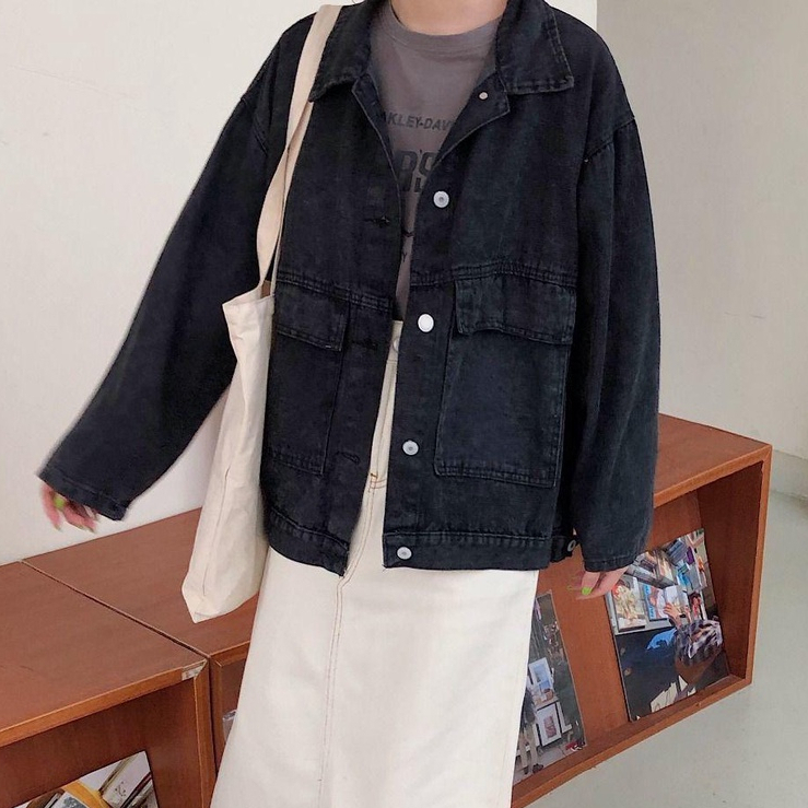 XIAOZHAINV Korean Style Lengan Panjang Jaket Denim