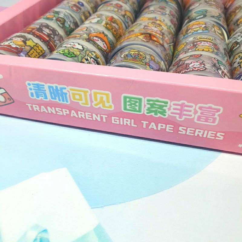 [ 30 ROLL / 1 BOX ] STIKER ROLL TRANSPARAN TAPE DECO MOMO / TAPE BENING KARAKTEE