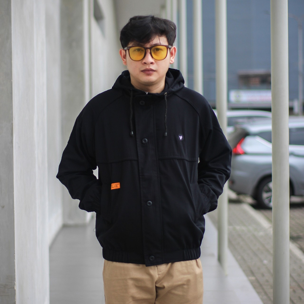 ￼Jaket Anglan Wolv Black Jaket Bomber Canvas Wolv Jaket Pria Jaket Casual