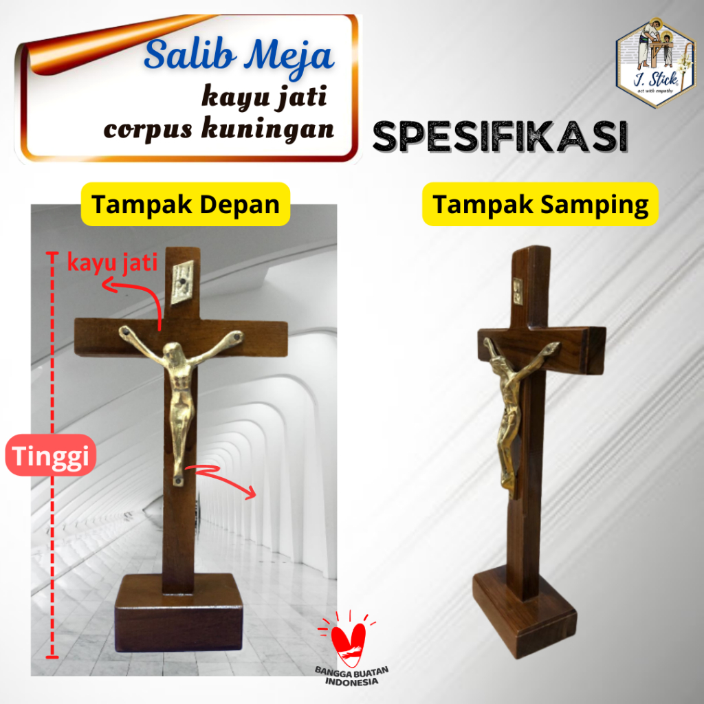 SALIB MEJA dengan CORPUS,, Kayu jati / Kuningan