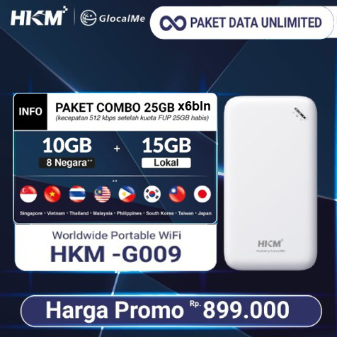 Modem Wifi 4G HKM Glocalme G009 Unlimited 6 Bln Indonesia + 8 Negara