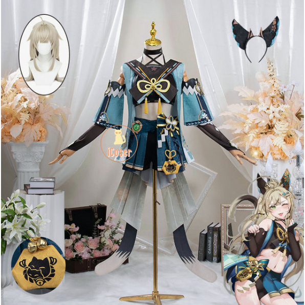 Kirara Cosplay Costume Genshin Impact Cosplay Wig Game Uniform Outfit Headwear Tail Cat Upon The Eaves Vision Inazuma Women Set