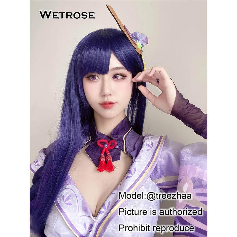 【Wetrose】Genshin Impact Raiden Shogun Shougun Baal Ba'al Cosplay Women Costume Kostum Full Set, Raiden Shogun Wig