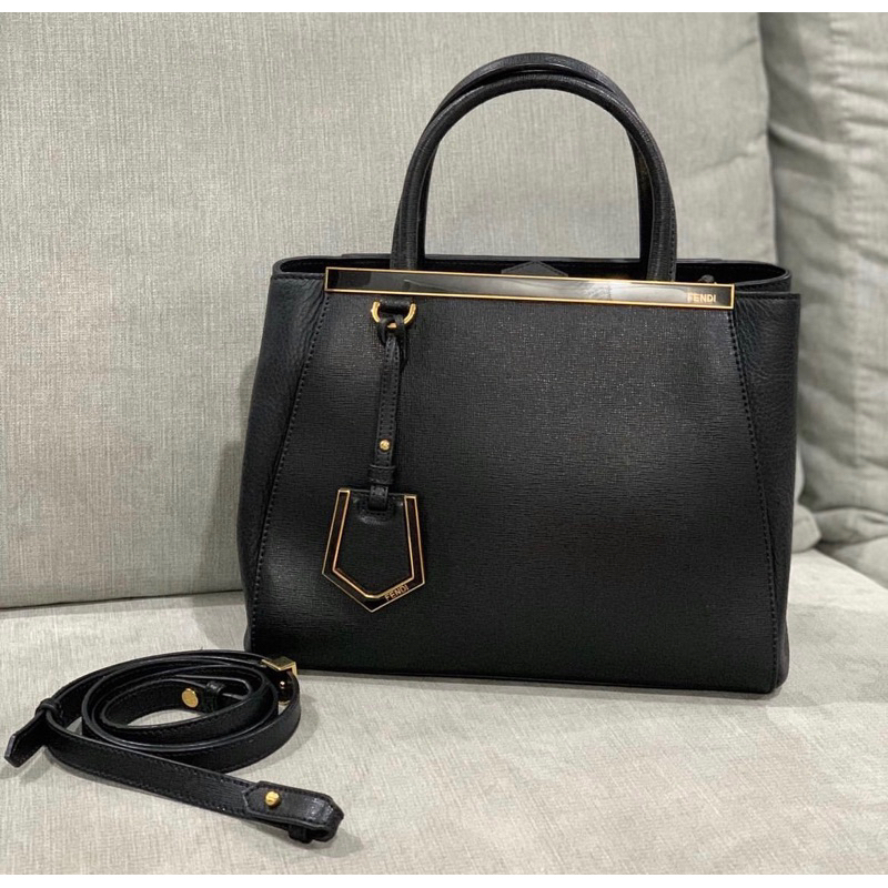 Fendi 2jours in black leather bag GHW