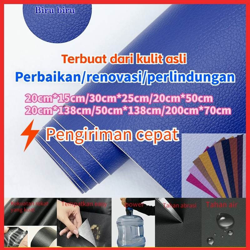 (Sedikit berputar) Perbaikan stiker kulit Biru biru Terbuat dari kulit asli Sticker Kulit Sofa Leath