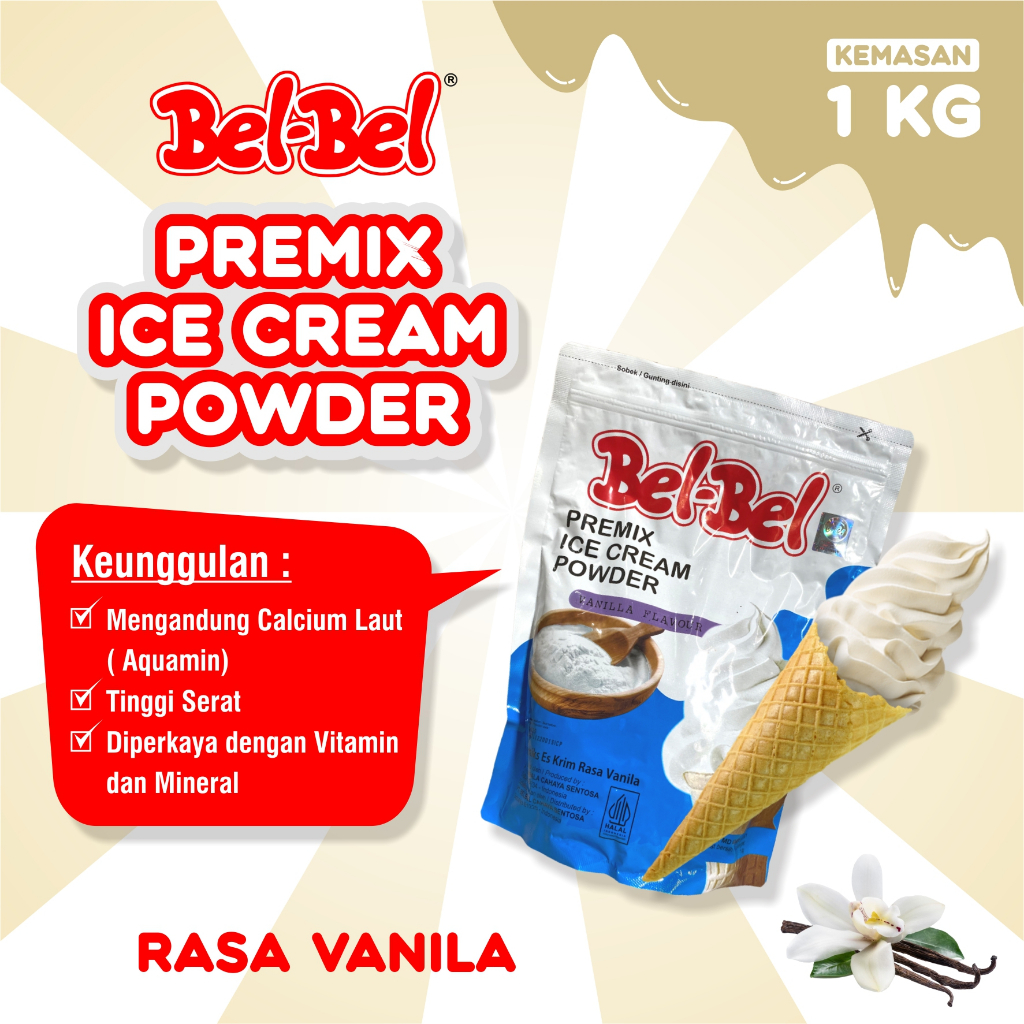 

Soft Ice Cream Belbel Rasa Vanilla Kemasan 1 Kg | Bubuk Ice Cream BPOM | Halal