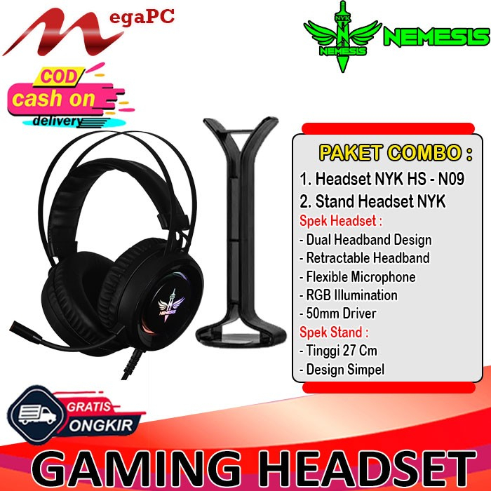 Headset Gaming RGB NYK HS-N09 Rubick + Headset Stand NYK