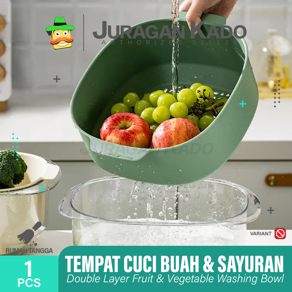 Tempat Cuci Buah Sayur 2Lapis Wadah Bening Saringan Serbaguna Washing Double Layer Fruit Vegetable