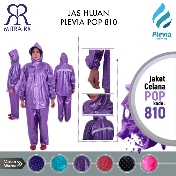 Jas Hujan Plevia Pop Polkadot Setelan Jaket Celana 810 | Jas Hujan Dewasa Unisex