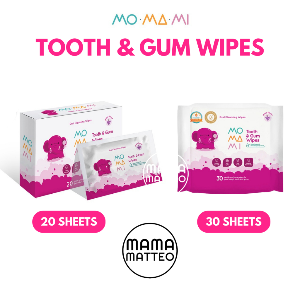 MOMAMI Tooth &amp; Gum Wipes 20 30 sheets / Tisu Tissue Basah Gigi, Gusi &amp; Lidah Bayi / Food Grade