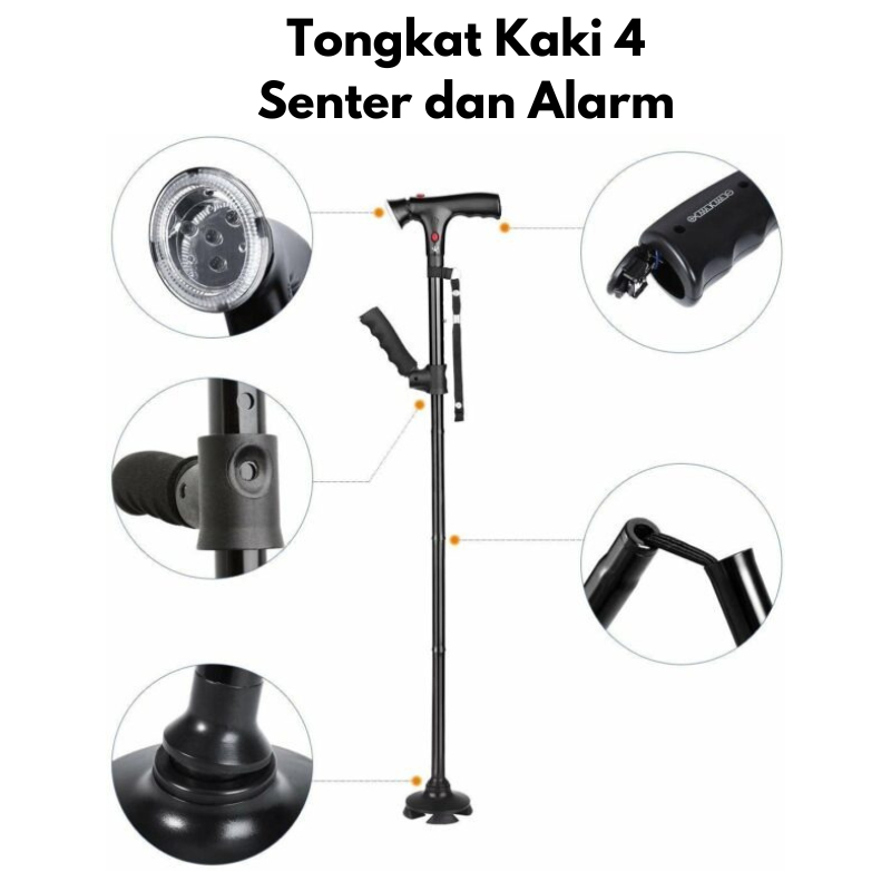 Twin Grip Cane -  Alat Bantu Jalan Tongkat Lipat dengan Lampu dan Alarm