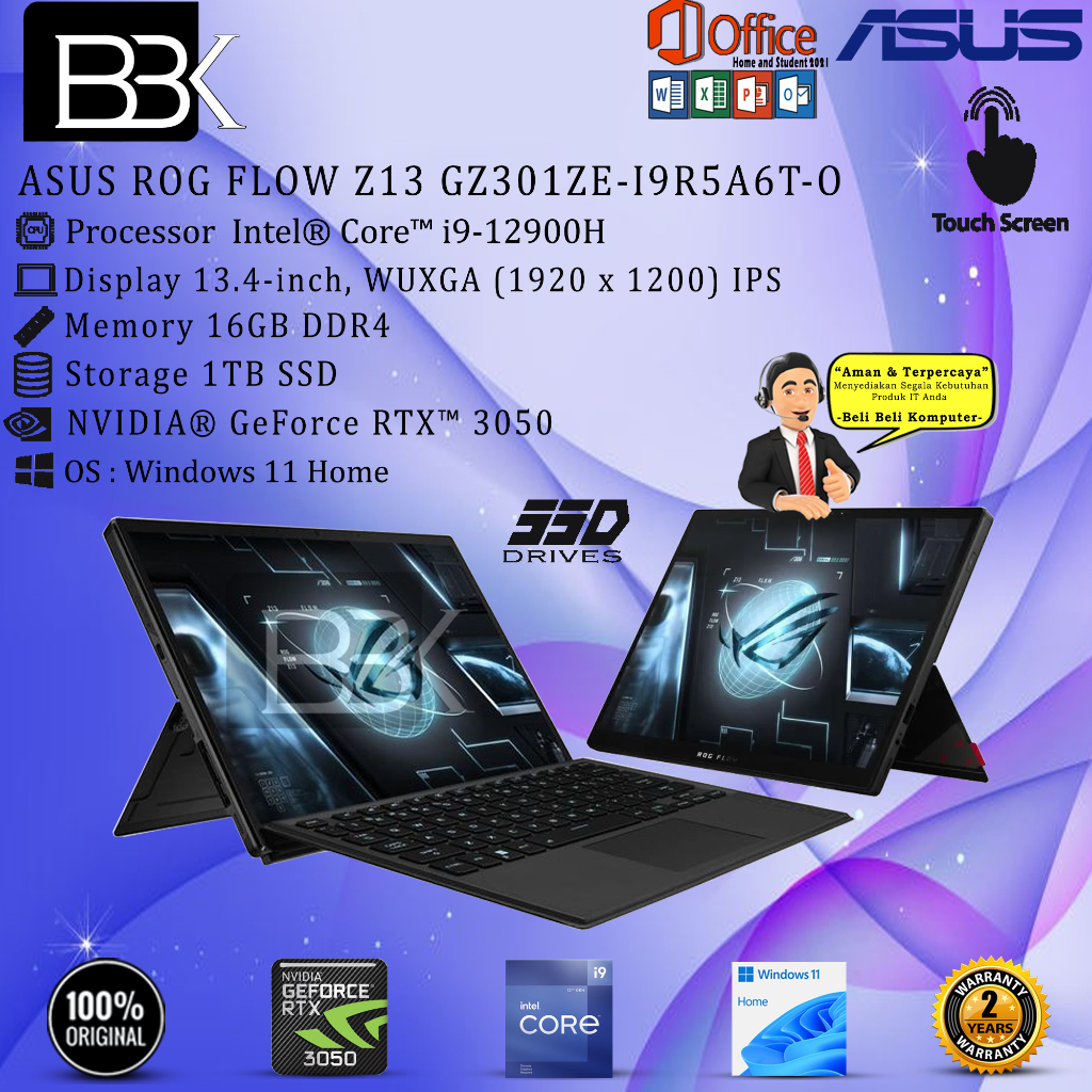 ASUS ROG FLOW Z13 GZ301ZE-I9R5A6T-O i9-12900H 16GB 1TB SSD RTX3050Ti