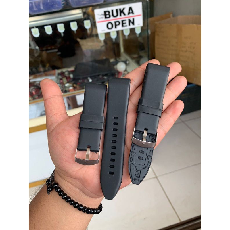 Strap tali jam tangan karet rubber model keren size 24mm tanpa jahit