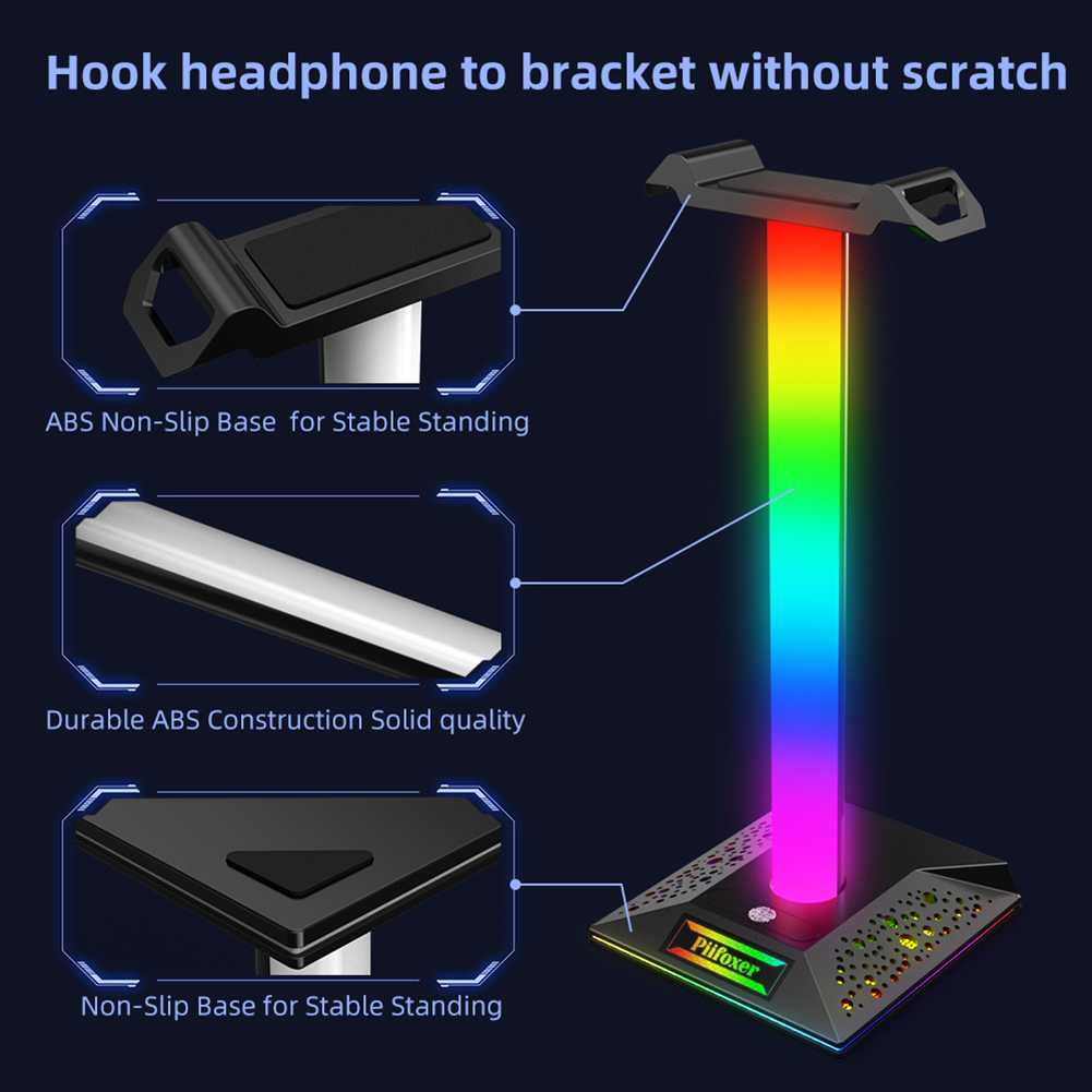 Gantungan Gaming Headphone Stand Hanger RGB USB 281mm Stan Head Phone Anti Slip Multifungsi Isi Daya Baterai