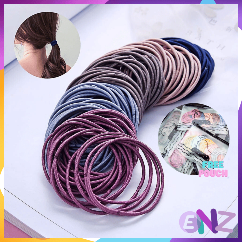 ENZ ® Ikat Rambut Karet Polos Elastis Gaya Korea / Karet Gelang / Kuciran Rambut Wanita 100 Pcs 1112