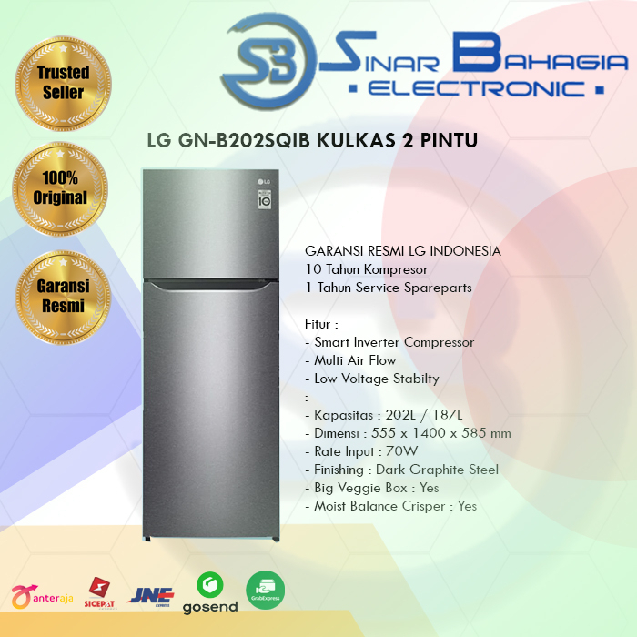 LG GN-B202SQIB KULKAS 2 PINTU (NEW) (KHUSUS BANDUNG)
