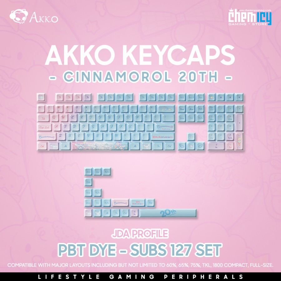 Akko Cinnamoroll 20th PBT Dye-subs Keycaps 127 JDA Profile