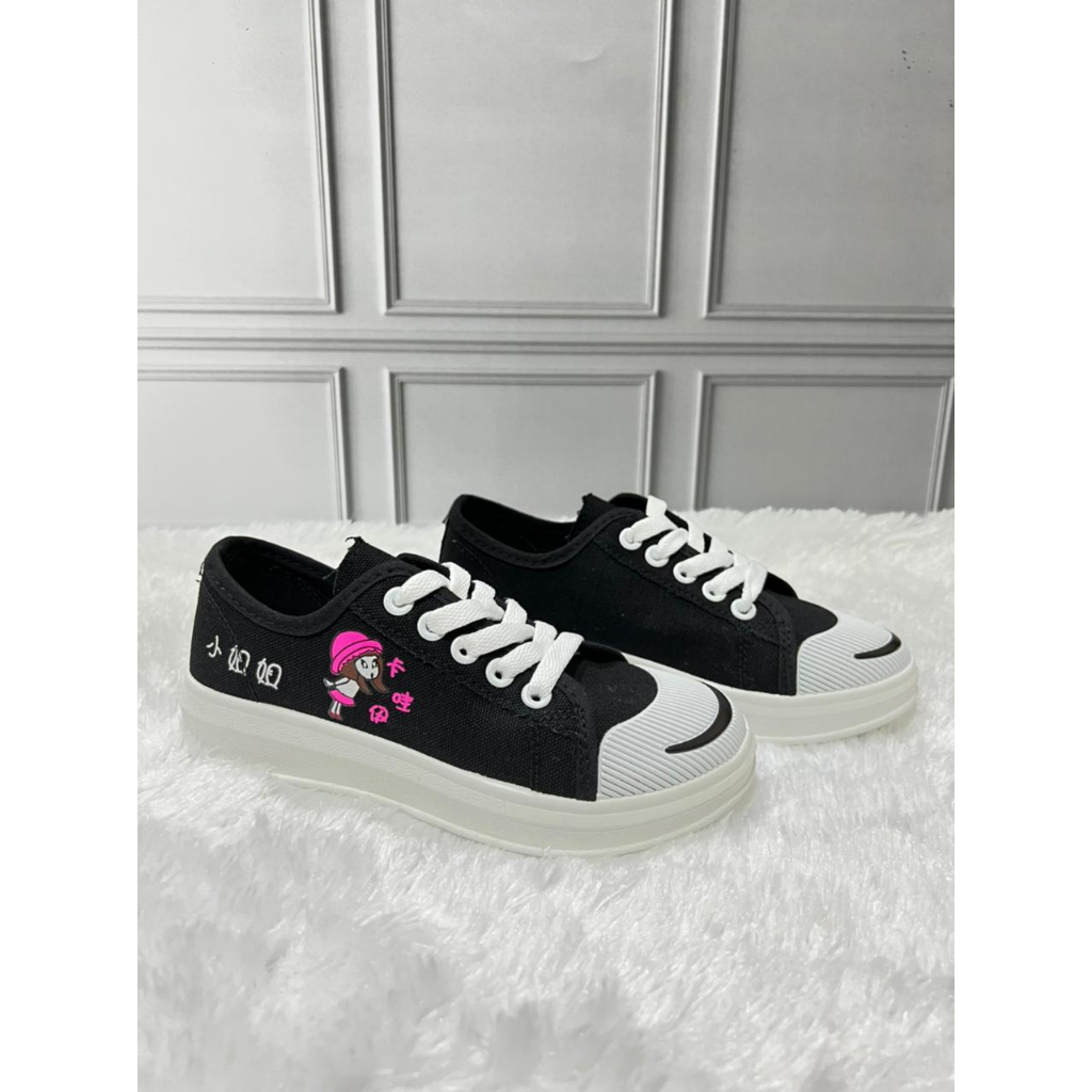 SA-003 IMPORT Sepatu Anak Import Kets Kanvas Anak Perempuan Tali Motif Kartun Casual Ukuran 28-32