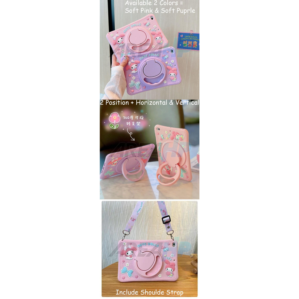 My Melody Ring Case Casing Cover Anak Kids iPad Pro 1,2,3,4 11 Inch M1 M2