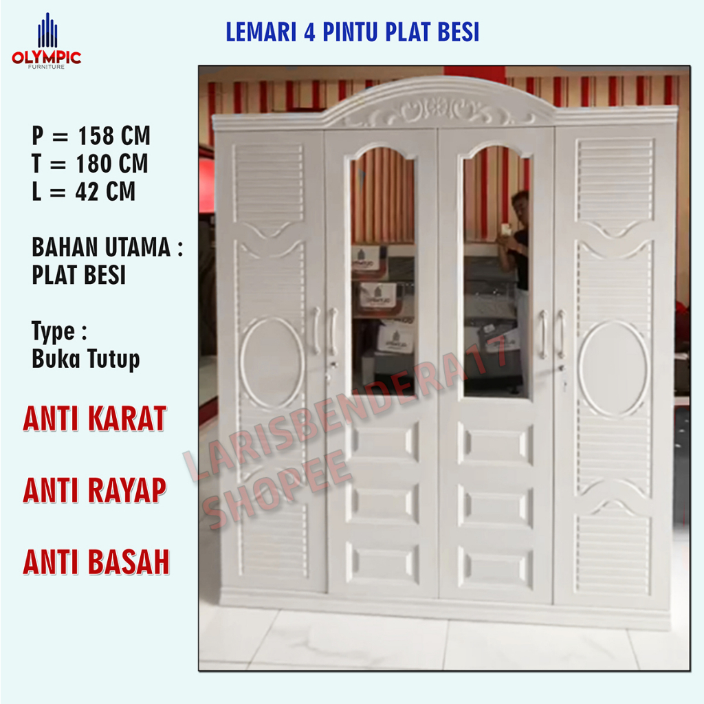 Lemari 4 Pintu Olympic. Bahan Plat Besi. Awet banget. Anti Rayap, anti karat, anti basah.