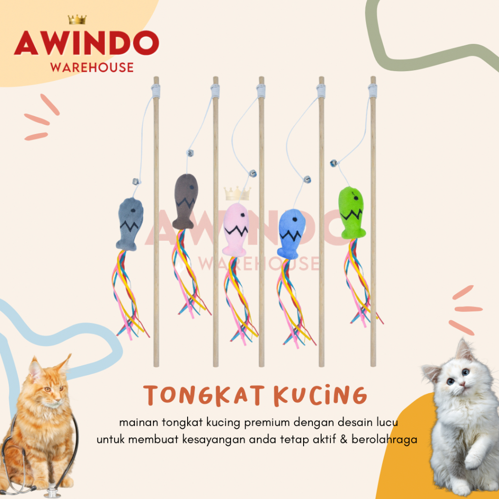TONGKAT MAINAN KUCING MOTIF 17 TONGKOL - Premium Mainan Tongkat Bulu Kucing Lonceng Interaktif Stick Chaser