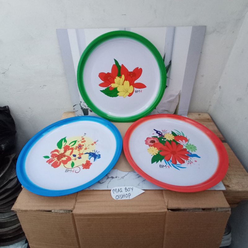 Nampan Bulat Motif Bunga / Nampan Enamel BMW / Diameter 30 cm