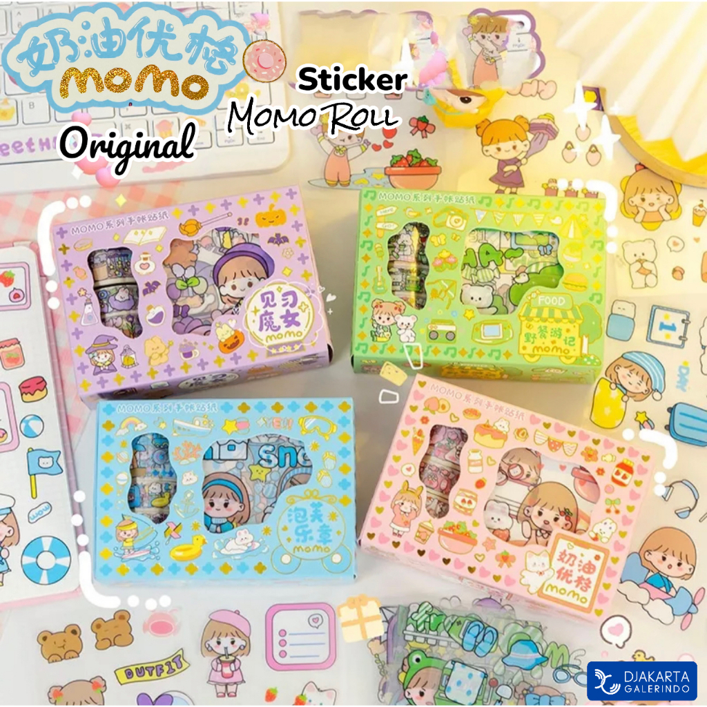 Sticker MOMO Roll Rainbow Mix Warna Original waterproof Stiker Kartun Korea Anti Air Original