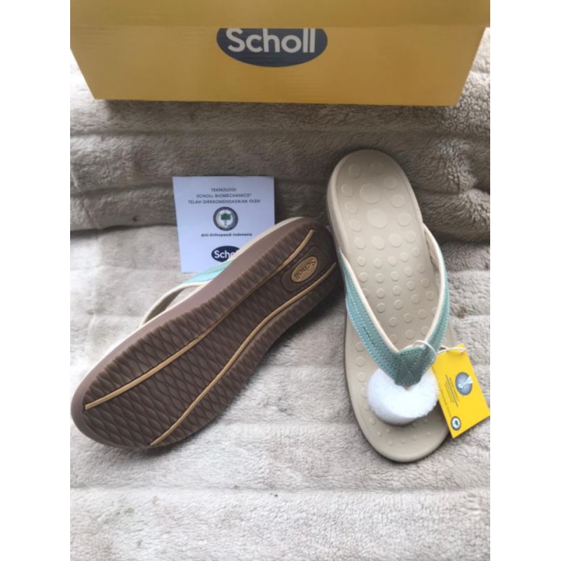 Scholl sandal jepit Biomechanism Adele green,cream,brown color
