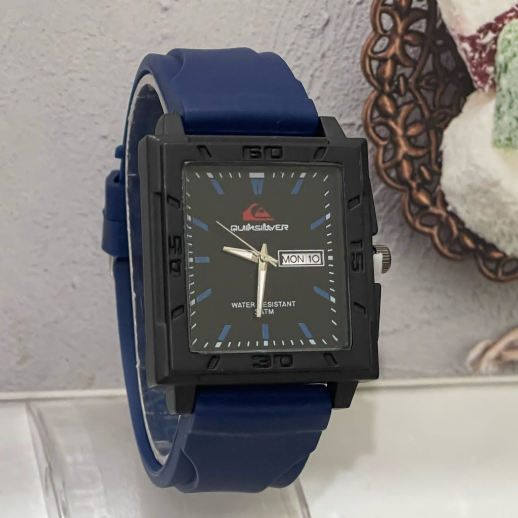 (KW) JAM TANGAN PRIA STRAP RUBBER TANGGAL HARI AKTIF QS SEGI EMPAT QS-33 BISA COD