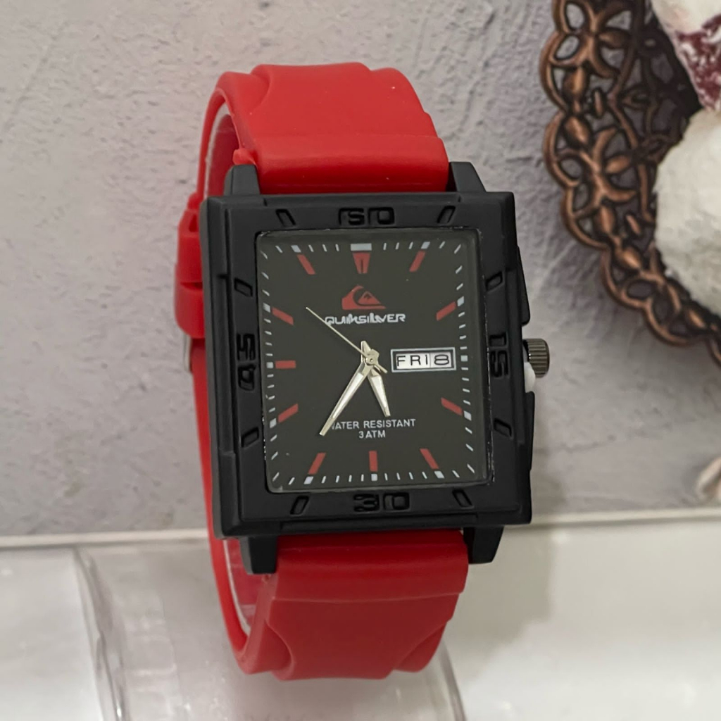 (KW) JAM TANGAN PRIA STRAP RUBBER TANGGAL HARI AKTIF QS SEGI EMPAT QS-33 BISA COD