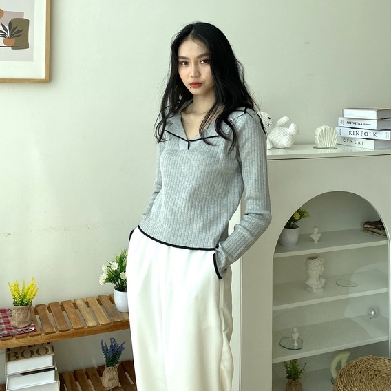 YIU YIU Rajut - Sweater Wanita Lengan Panjang Korean Style Terbaru V-neck Switer Rajut Wanita Polos